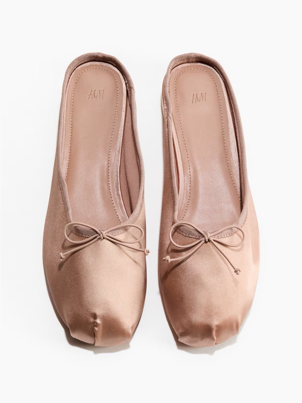 H&M Ballet Inspired Satin Mules with Bow in Blush Pink NWT